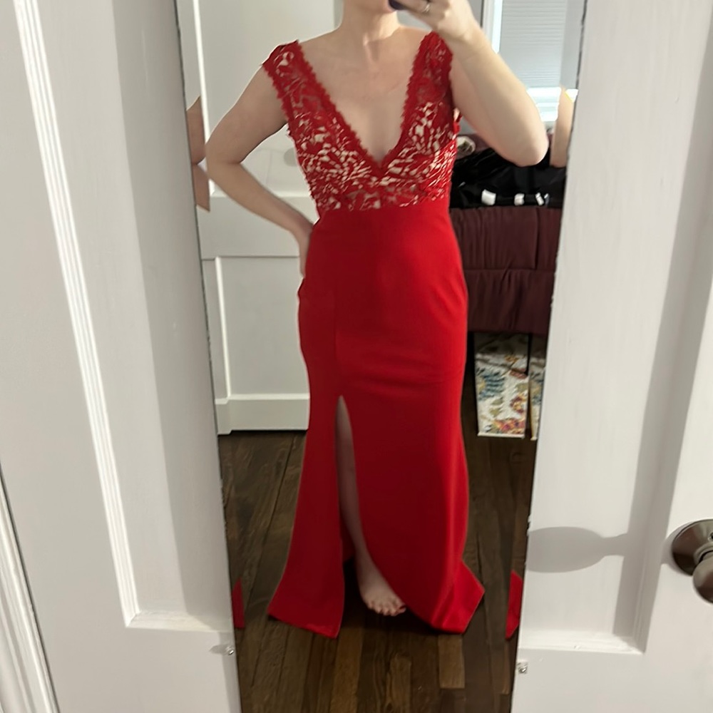 Long red cocktail dress